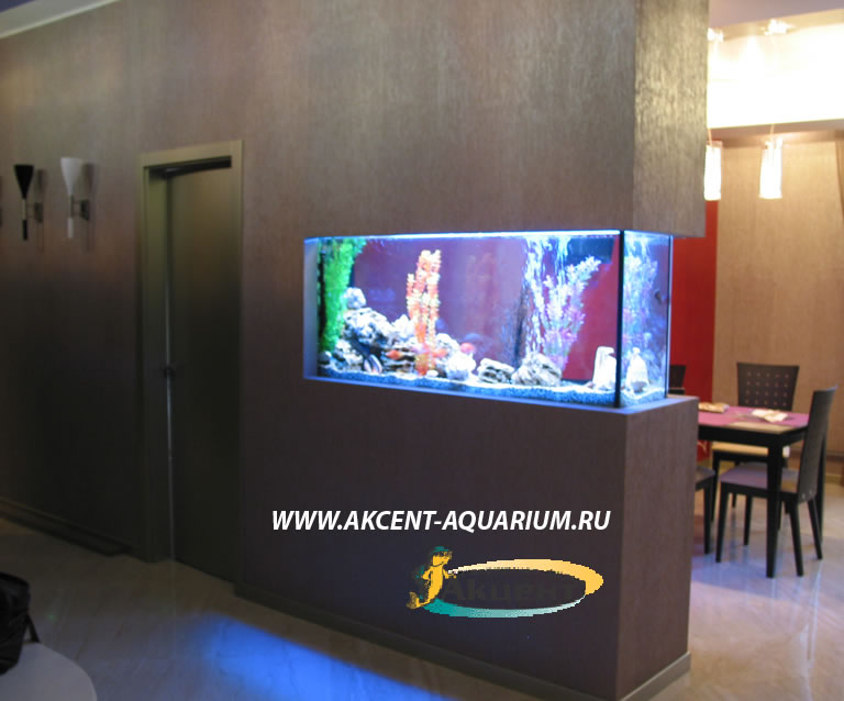 Акцент-Аквариум, аквариум просмотровый 400 литров вид со стороны комнаты